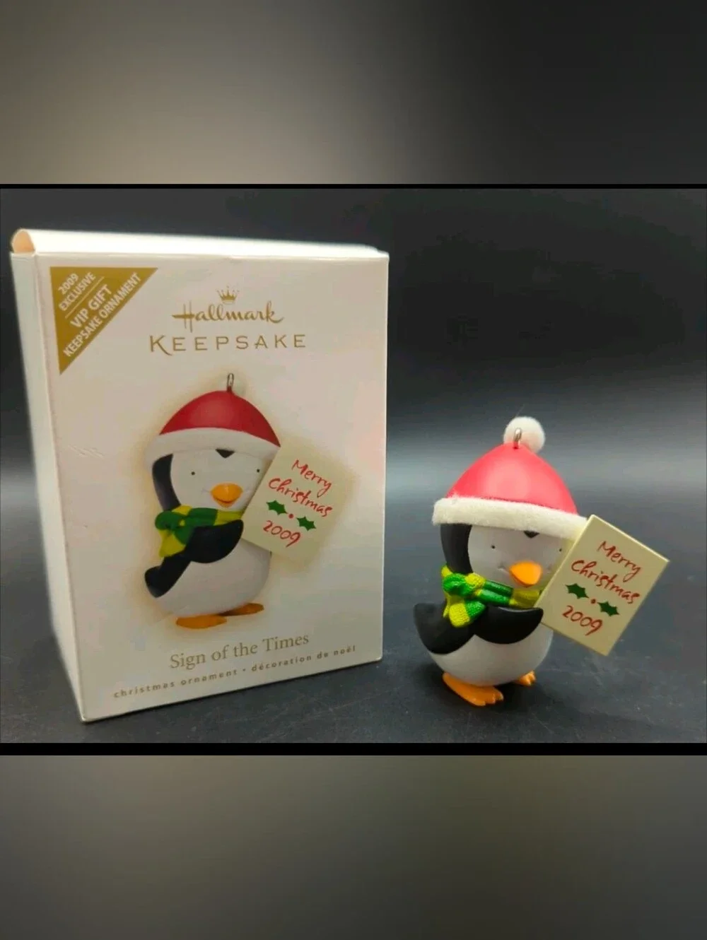 Hallmark Penguin Ornament with Red Hat and Green-Yellow Scarf